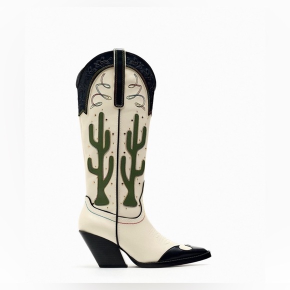 Zara cowboy boots cactus knee high heels western south western cowgirl - Picture 8 of 12